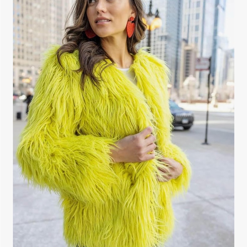 DONNA SALYERS Fabulous Furs MONGOLIAN Faux Fur IN CITRON VIBRANT SZ SMALL NWT - Picture 3 of 14